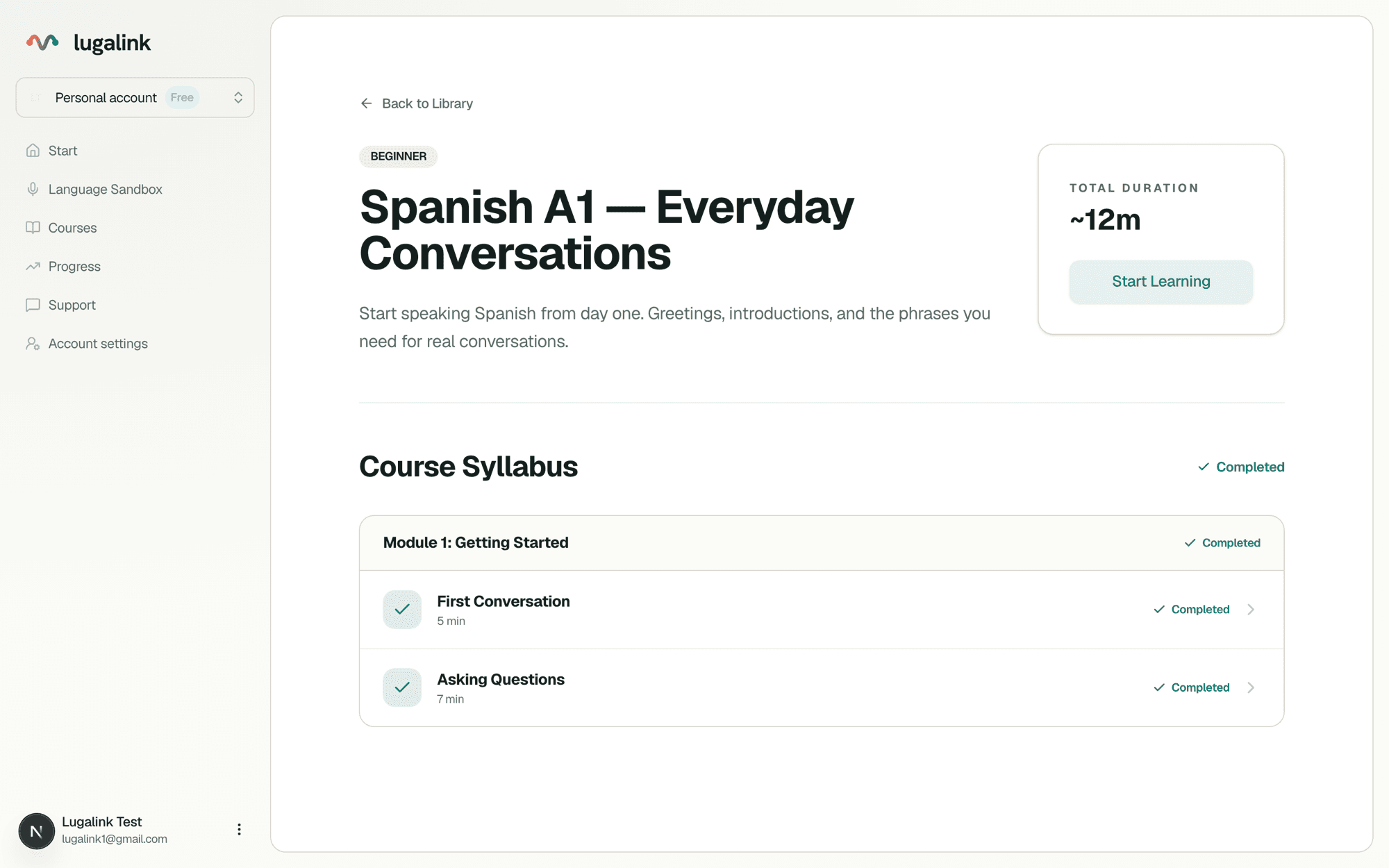 Course syllabus with structured modules and lessons